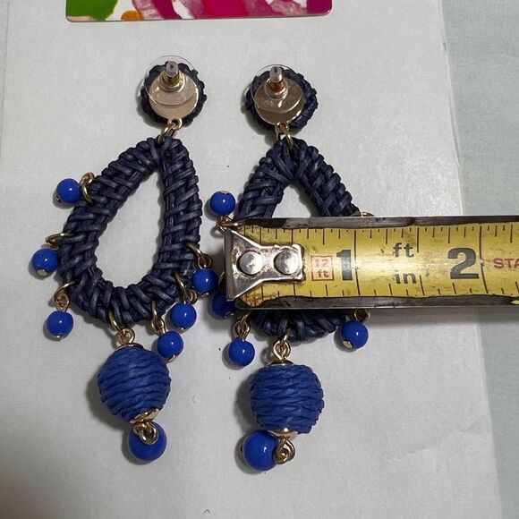 Lily Pulitzer Blue Raffia Chandelier Earrings New - Picture 3 of 7